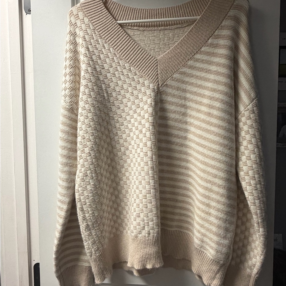 Cream V-Neck Women's Sweater